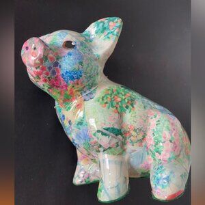 Vintage Linda Edgington Découpage  Porcelain Pig “Sarah”